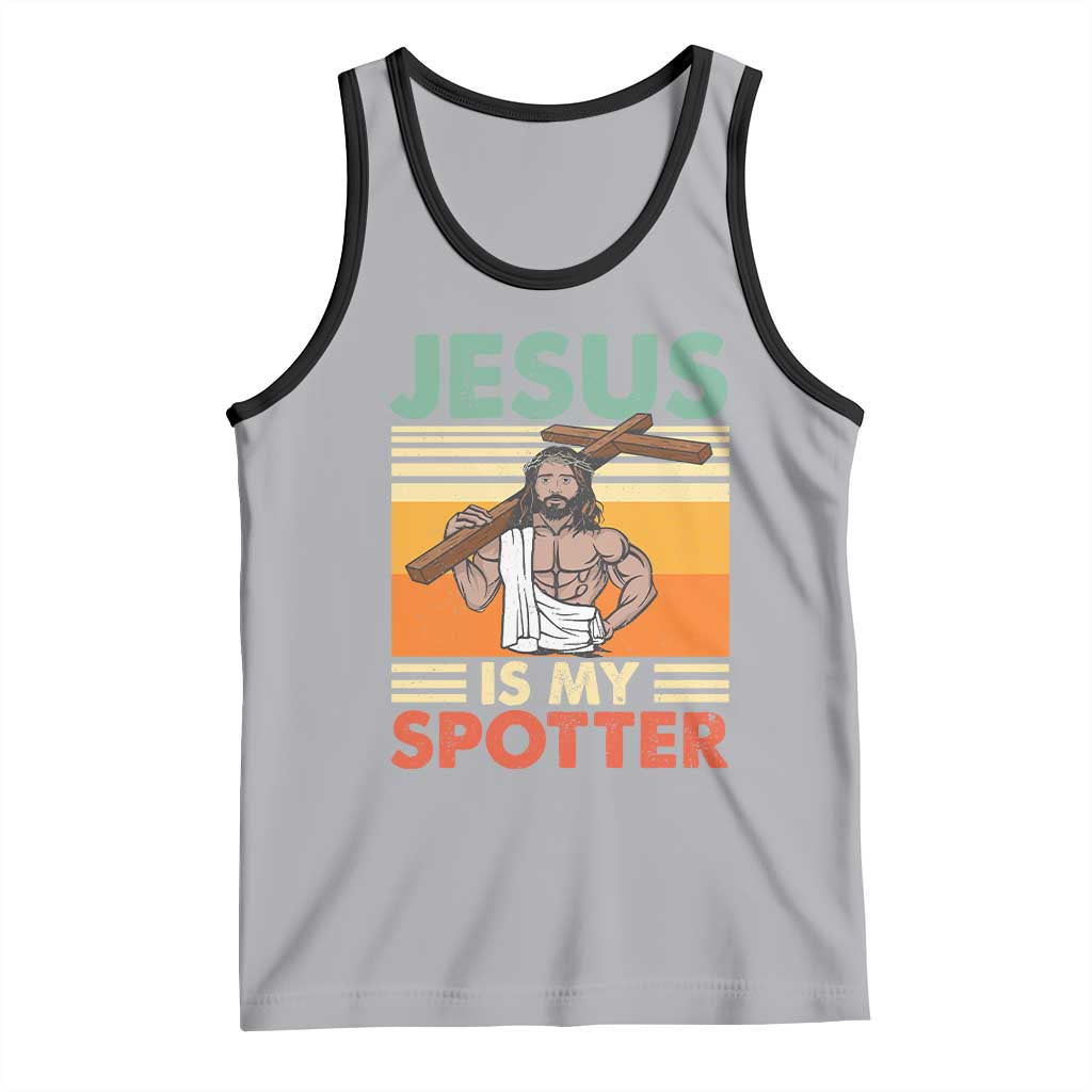 Jesus Is My Spotter Tank Top Funny Gym Christian Fitness TS02 Athletic Heather Black Print Your Wear