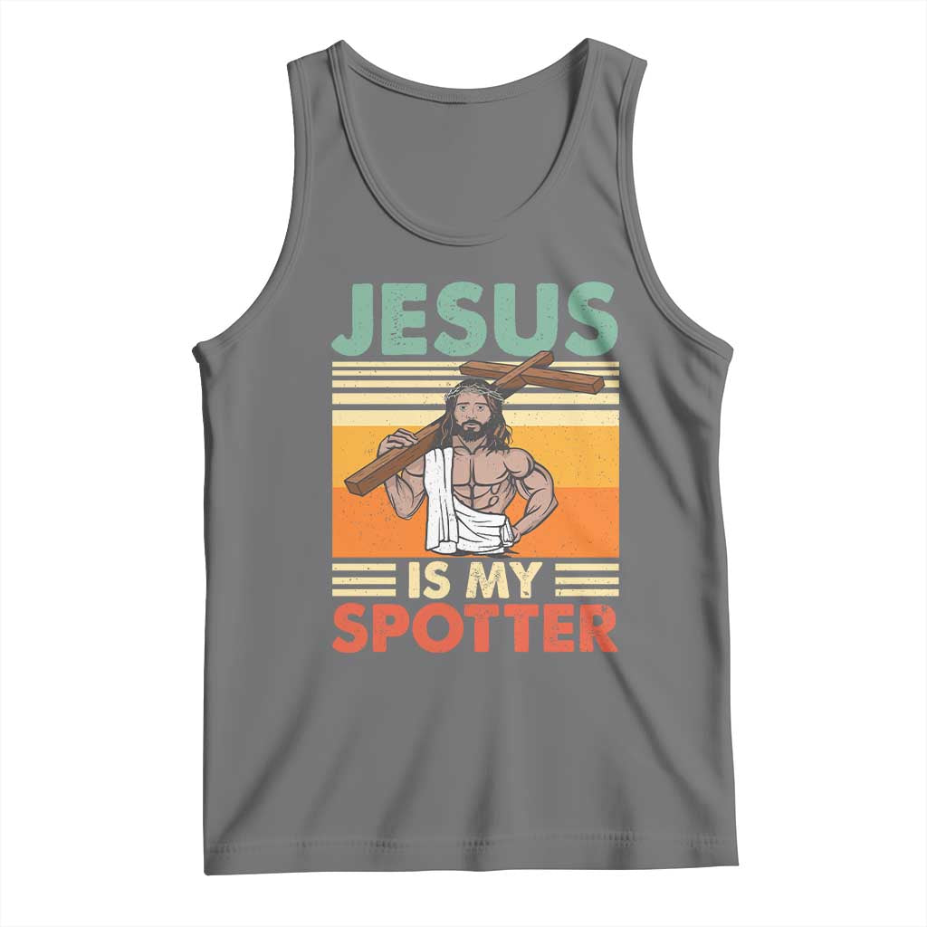 Jesus Is My Spotter Tank Top Funny Gym Christian Fitness TS02 Black Heather Print Your Wear
