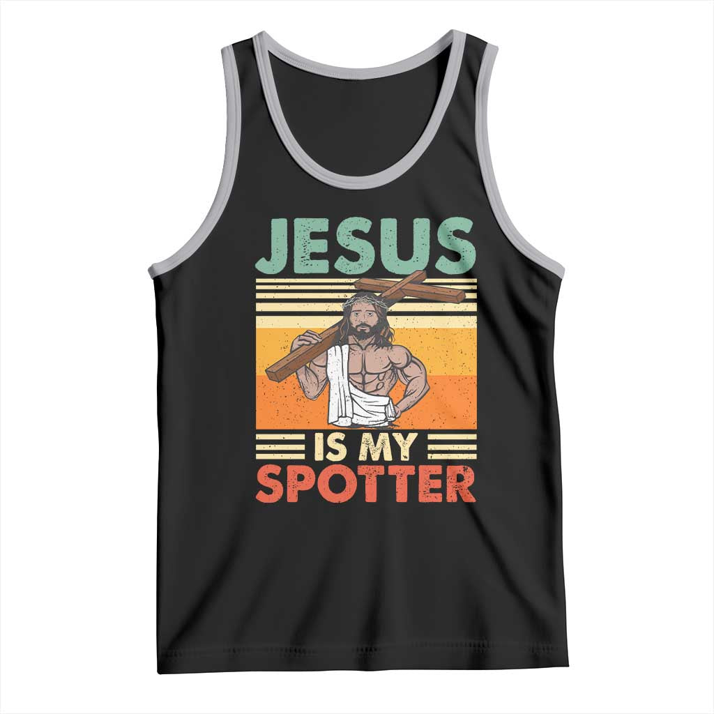 Jesus Is My Spotter Tank Top Funny Gym Christian Fitness TS02 Black Athletic Heather Print Your Wear