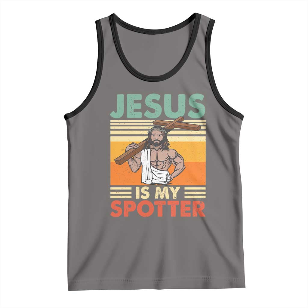 Jesus Is My Spotter Tank Top Funny Gym Christian Fitness TS02 Deep Heather Black Print Your Wear
