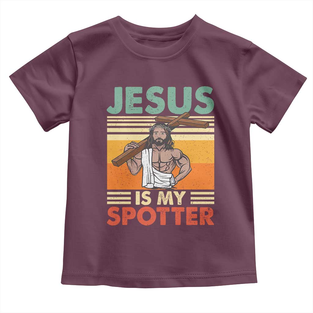 Jesus Is My Spotter Toddler T Shirt Funny Gym Christian Fitness TS02 Maroon Print Your Wear