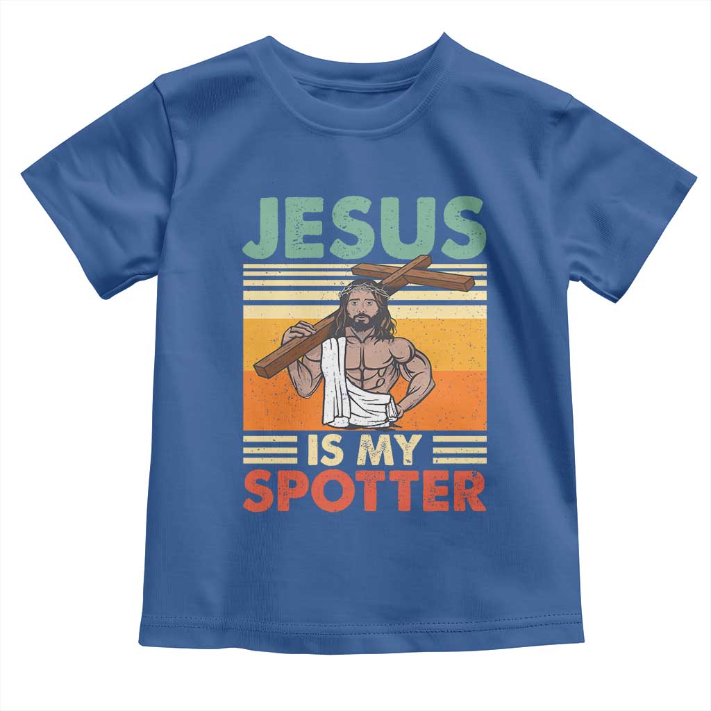 Jesus Is My Spotter Toddler T Shirt Funny Gym Christian Fitness TS02 Royal Blue Print Your Wear