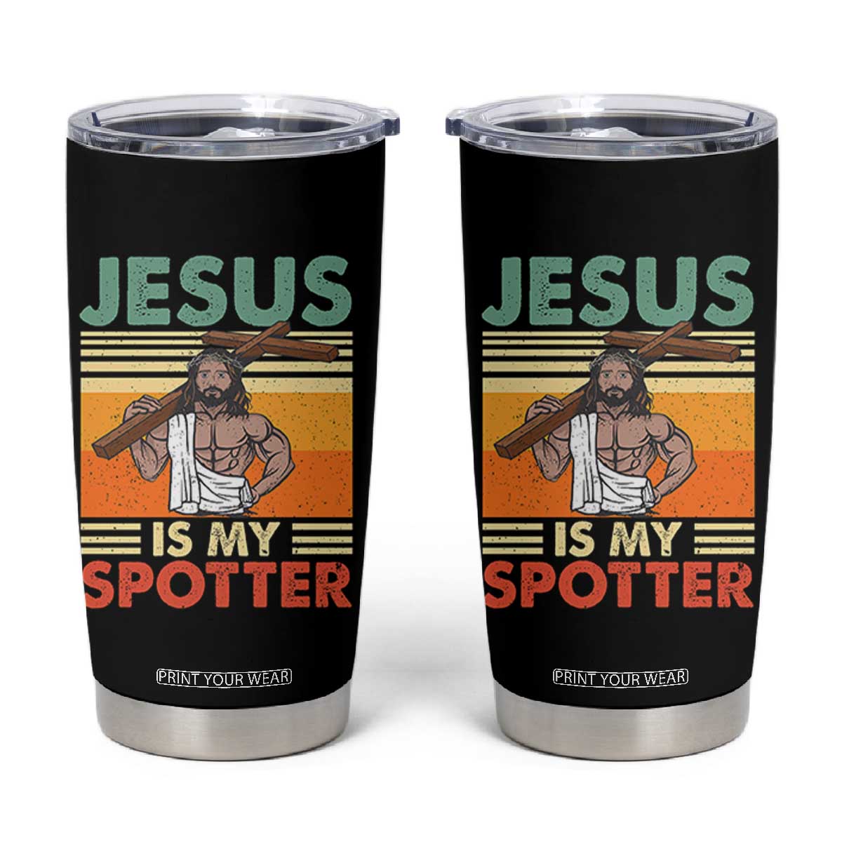 Jesus Is My Spotter Tumbler Cup Funny Gym Christian Fitness TS02 Black Print Your Wear