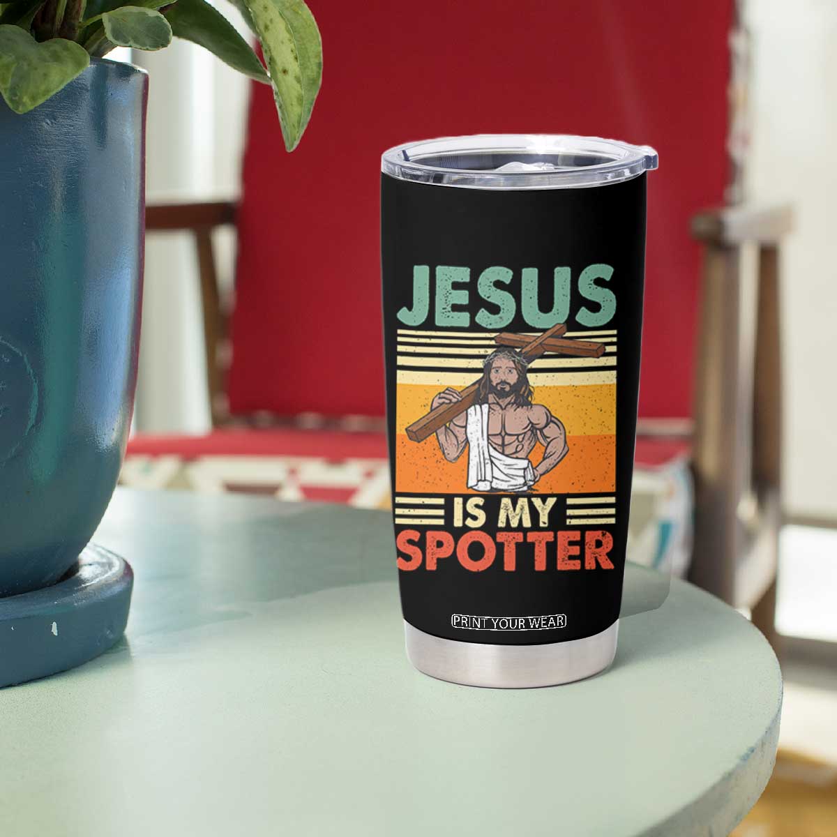 Jesus Is My Spotter Tumbler Cup Funny Gym Christian Fitness TS02 Print Your Wear