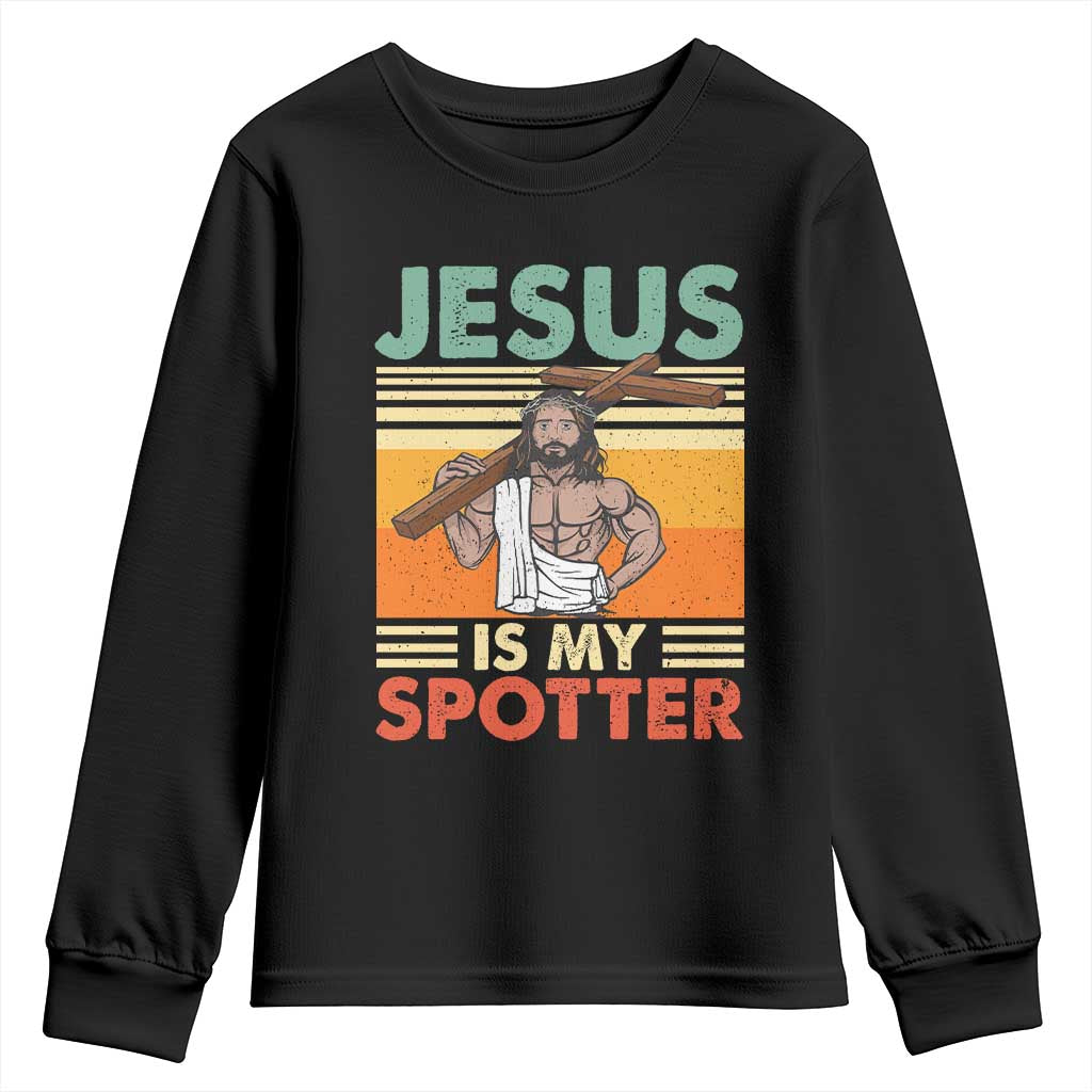 Jesus Is My Spotter Youth Sweatshirt Funny Gym Christian Fitness TS02 Black Print Your Wear