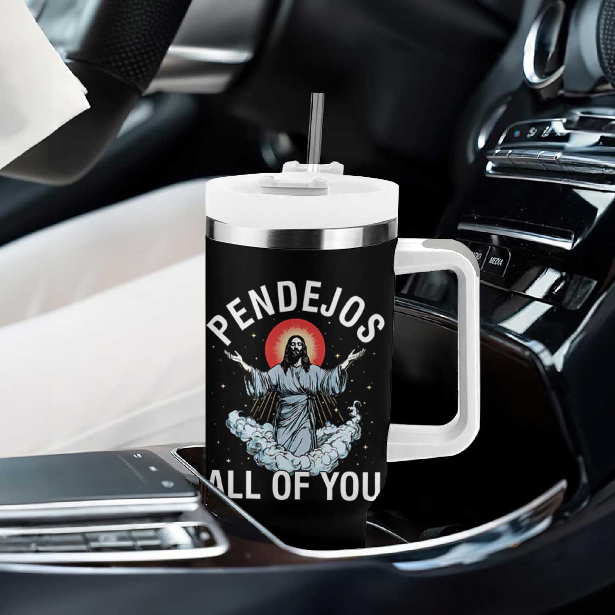 Jesus Sarcastic Humor Tumbler With Handle Pendejos All Of You TS10 Print Your Wear