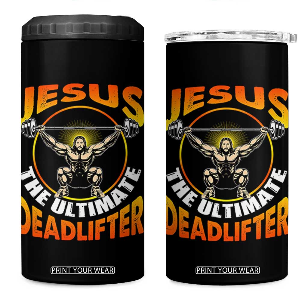 Jesus The Ultimate Deadlifter 4 in 1 Can Cooler Tumbler Funny Jesus Workout Motivation Bodybuilding Fitness TS02 One Size: 16 oz Black Print Your Wear