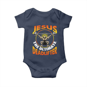 Jesus The Ultimate Deadlifter Baby Onesie Funny Jesus Workout Motivation Bodybuilding Fitness TS02 Navy Print Your Wear