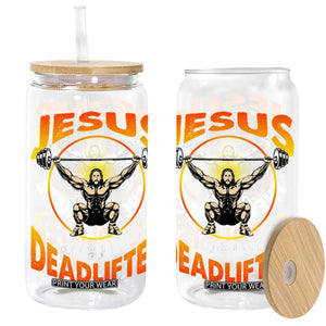 Jesus The Ultimate Deadlifter Glass Can Funny Jesus Workout Motivation Bodybuilding Fitness TS02 Black Print Your Wear