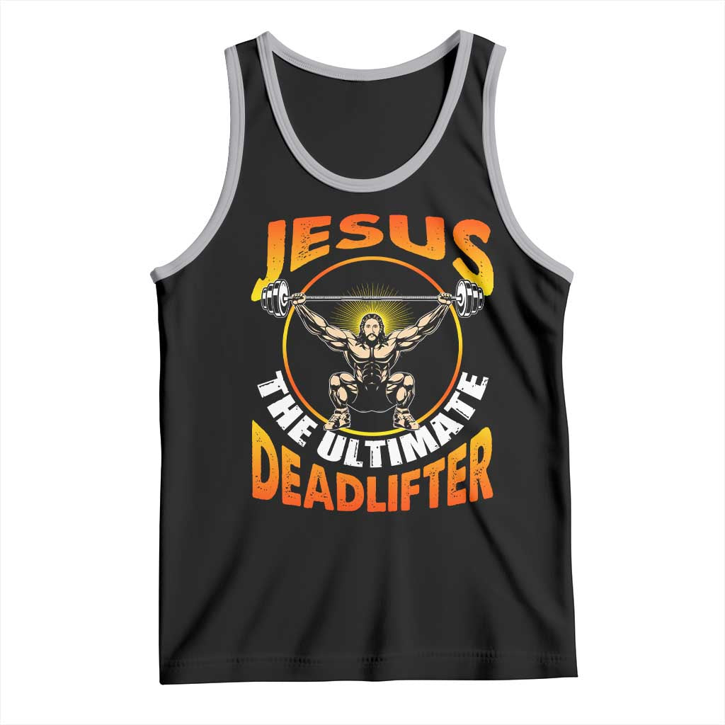 Jesus The Ultimate Deadlifter Tank Top Funny Jesus Workout Motivation Bodybuilding Fitness TS02 Black Athletic Heather Print Your Wear