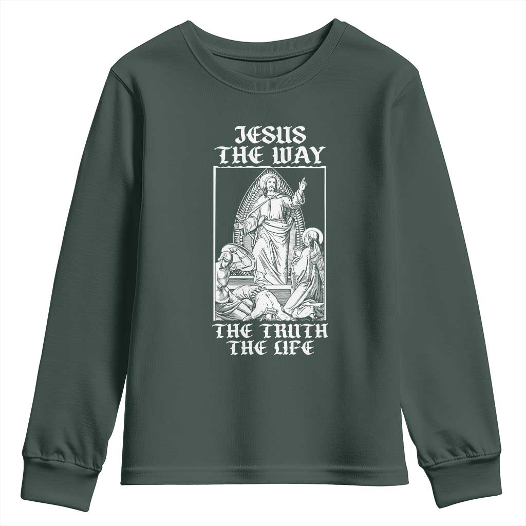Jesus The Way The Truth The Life Youth Sweatshirt Religious Christian Faith TS02 Dark Forest Green Print Your Wear