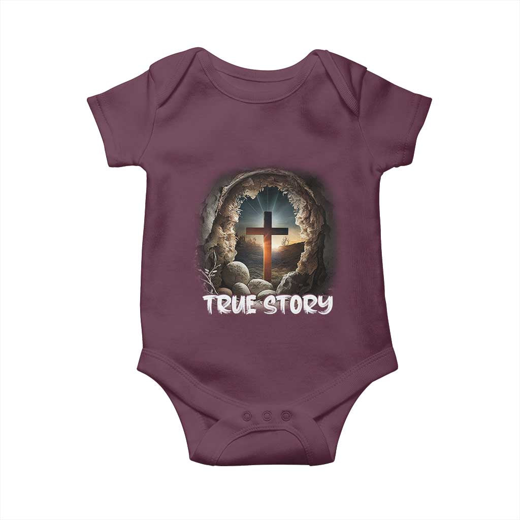 Jesus True Story Baby Onesie Resurrection He Is Risen Religious Easter TS02 Maroon Print Your Wear