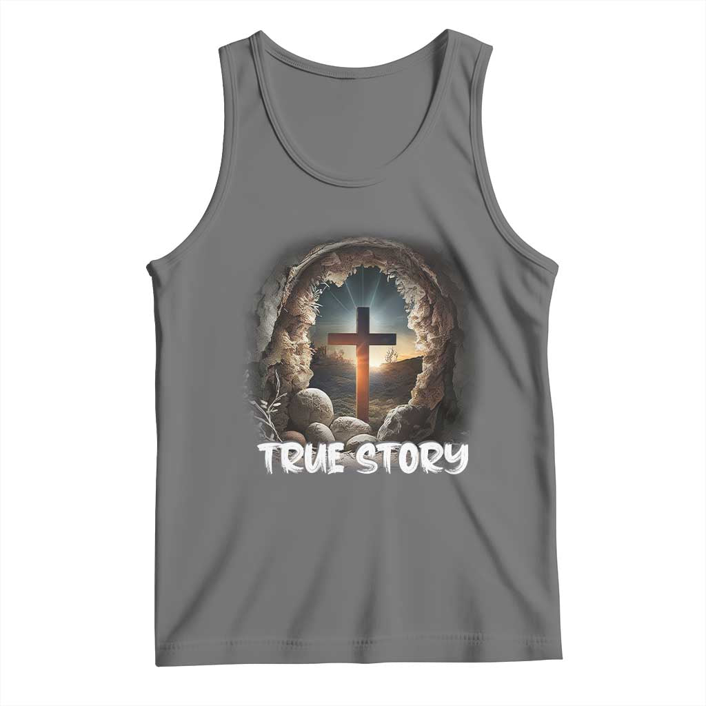 Jesus True Story Tank Top Resurrection He Is Risen Religious Easter TS02 Black Heather Print Your Wear