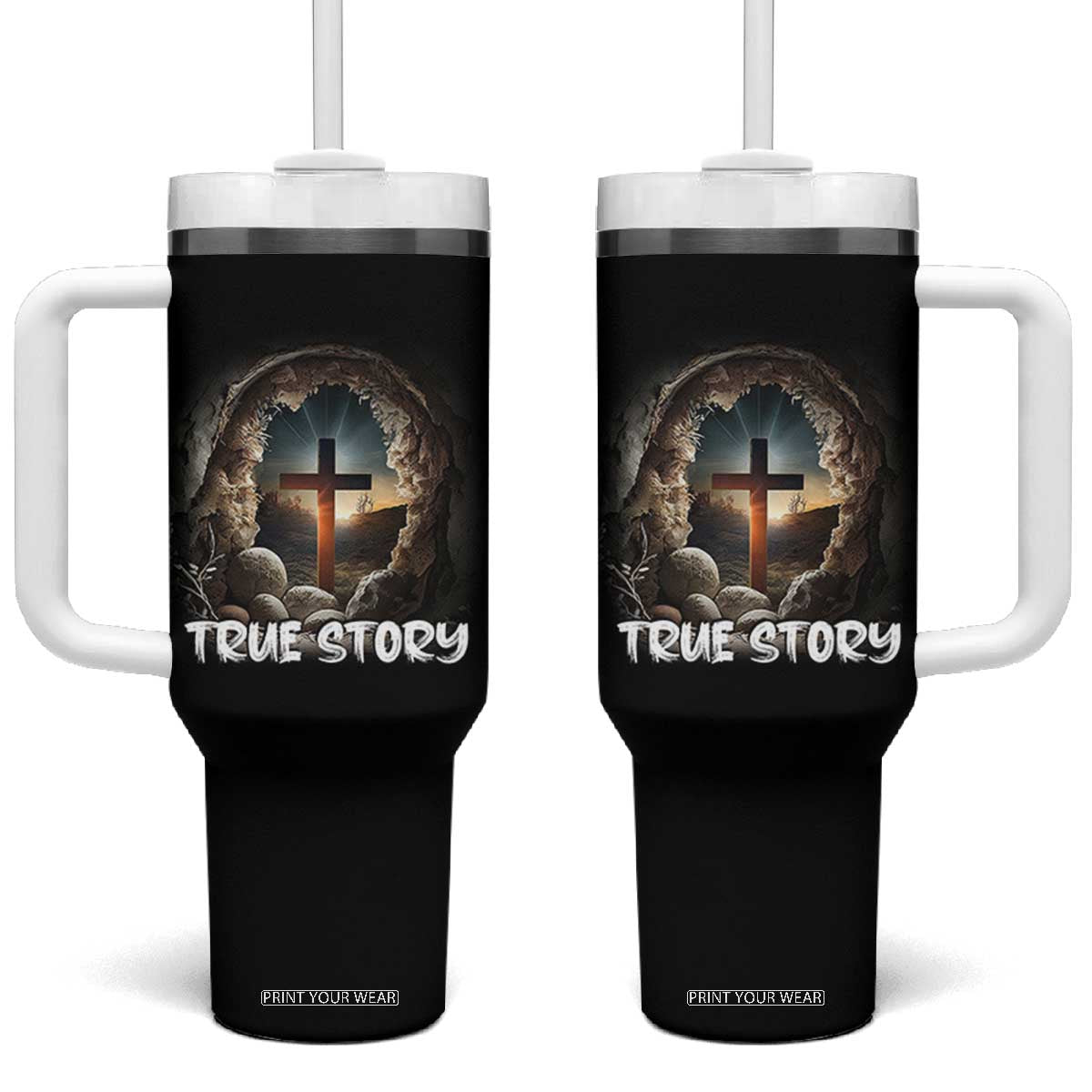Jesus True Story Tumbler With Handle Resurrection He Is Risen Religious Easter TS02 One Size: 40 oz Black Print Your Wear