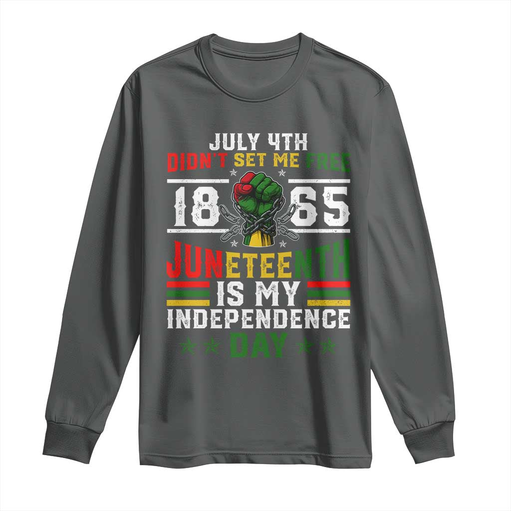 July 4th Didn't Set Me Free 1865 Juneteenth Is My Independence Day Long Sleeve Shirt TS11 Dark Heather Print Your Wear
