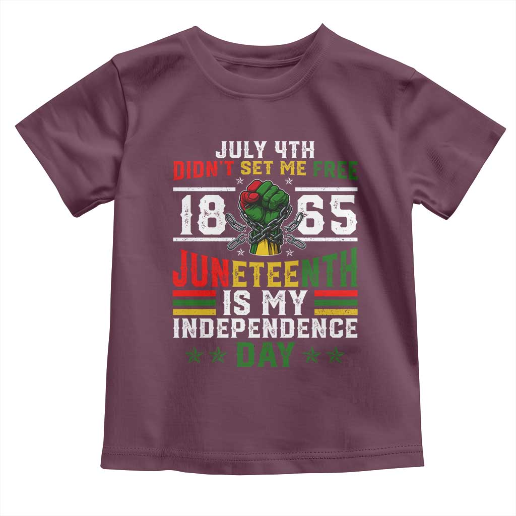 July 4th Didn't Set Me Free 1865 Juneteenth Is My Independence Day Toddler T Shirt TS11 Maroon Print Your Wear