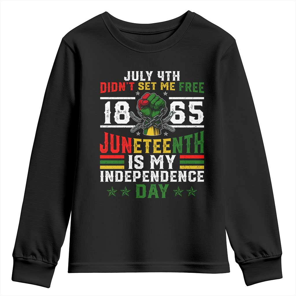 July 4th Didn't Set Me Free 1865 Juneteenth Is My Independence Day Youth Sweatshirt TS11 Black Print Your Wear