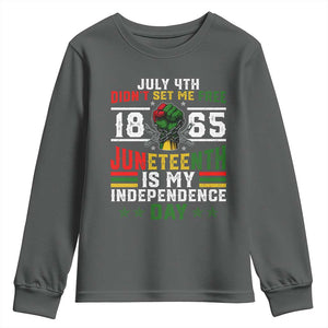July 4th Didn't Set Me Free 1865 Juneteenth Is My Independence Day Youth Sweatshirt TS11 Dark Heather Print Your Wear