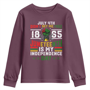 July 4th Didn't Set Me Free 1865 Juneteenth Is My Independence Day Youth Sweatshirt TS11 Maroon Print Your Wear