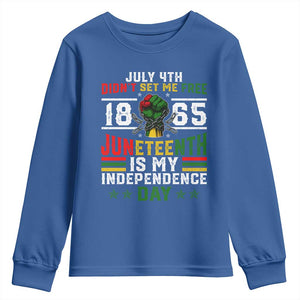 July 4th Didn't Set Me Free 1865 Juneteenth Is My Independence Day Youth Sweatshirt TS11 Royal Blue Print Your Wear