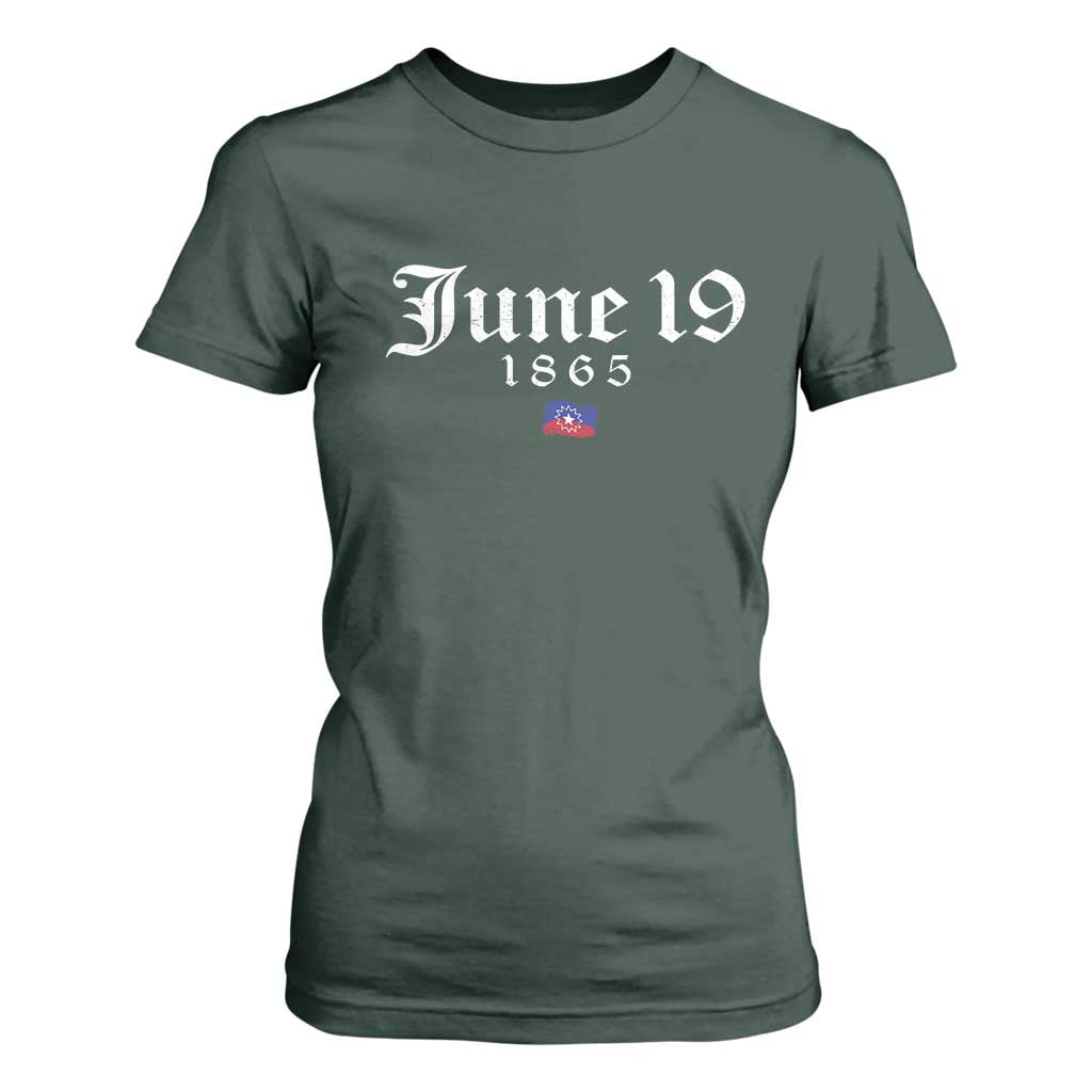 June 19 1865 Juneteenth Flag T Shirt For Women Celebrating Black Freedom History TS10 Dark Forest Green Print Your Wear