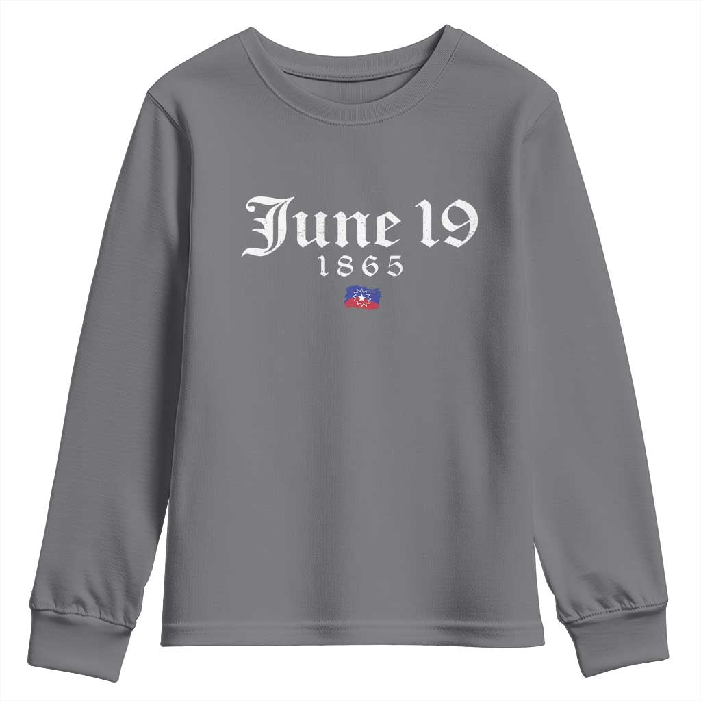 June 19 1865 Juneteenth Flag Youth Sweatshirt Celebrating Black Freedom History TS10 Charcoal Print Your Wear