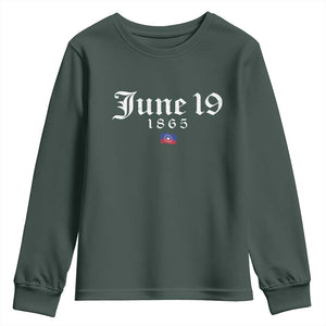 June 19 1865 Juneteenth Flag Youth Sweatshirt Celebrating Black Freedom History TS10 Dark Forest Green Print Your Wear