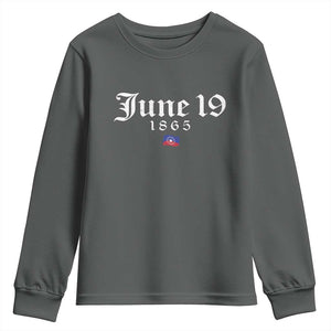 June 19 1865 Juneteenth Flag Youth Sweatshirt Celebrating Black Freedom History TS10 Dark Heather Print Your Wear