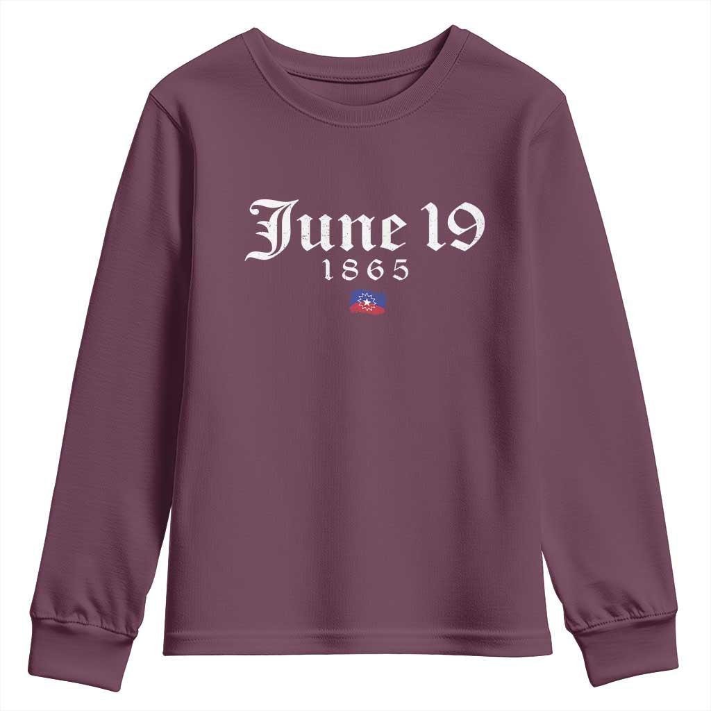 June 19 1865 Juneteenth Flag Youth Sweatshirt Celebrating Black Freedom History TS10 Maroon Print Your Wear