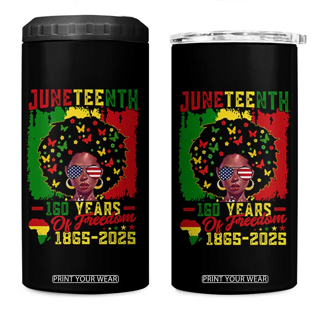 Juneteenth 160 Years Of Freedom 4 in 1 Can Cooler Tumbler African American Pride TS11 One Size: 16 oz Black Print Your Wear