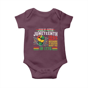 Juneteenth 1865 Because My Ancestors Weren't Free In 1776 Baby Onesie Break The Chains TS11 Maroon Print Your Wear