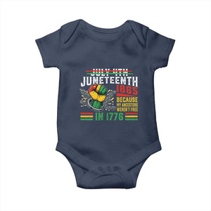 Juneteenth 1865 Because My Ancestors Weren't Free In 1776 Baby Onesie Break The Chains TS11 Navy Print Your Wear