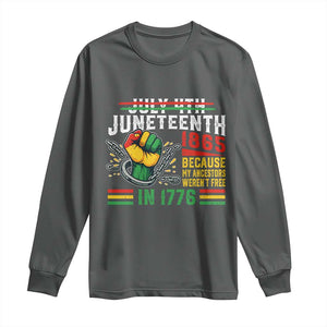 Juneteenth 1865 Because My Ancestors Weren't Free In 1776 Long Sleeve Shirt Break The Chains TS11 Dark Heather Print Your Wear