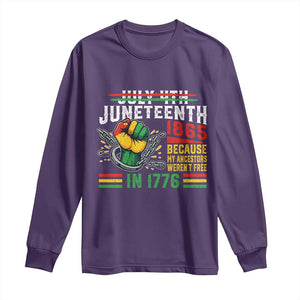Juneteenth 1865 Because My Ancestors Weren't Free In 1776 Long Sleeve Shirt Break The Chains TS11 Purple Print Your Wear