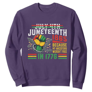 Juneteenth 1865 Because My Ancestors Weren't Free In 1776 Sweatshirt Break The Chains TS11 Purple Print Your Wear