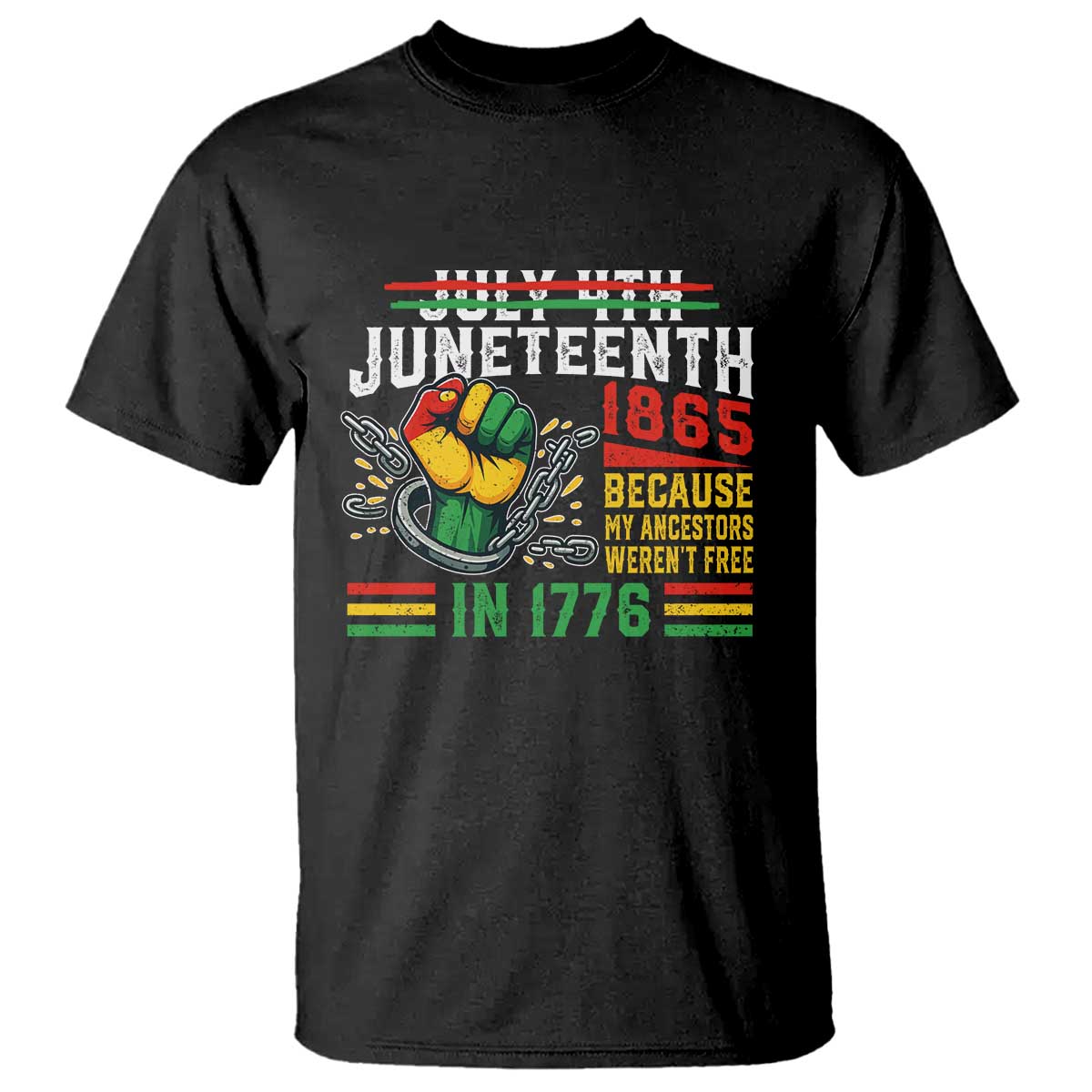 Juneteenth 1865 Because My Ancestors Weren't Free In 1776 T Shirt Break The Chains TS11 Black Print Your Wear
