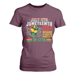 Juneteenth 1865 Because My Ancestors Weren't Free In 1776 T Shirt For Women Break The Chains TS11 Maroon Print Your Wear