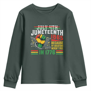 Juneteenth 1865 Because My Ancestors Weren't Free In 1776 Youth Sweatshirt Break The Chains TS11 Dark Forest Green Print Your Wear