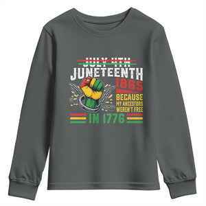 Juneteenth 1865 Because My Ancestors Weren't Free In 1776 Youth Sweatshirt Break The Chains TS11 Dark Heather Print Your Wear