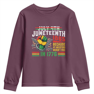 Juneteenth 1865 Because My Ancestors Weren't Free In 1776 Youth Sweatshirt Break The Chains TS11 Maroon Print Your Wear