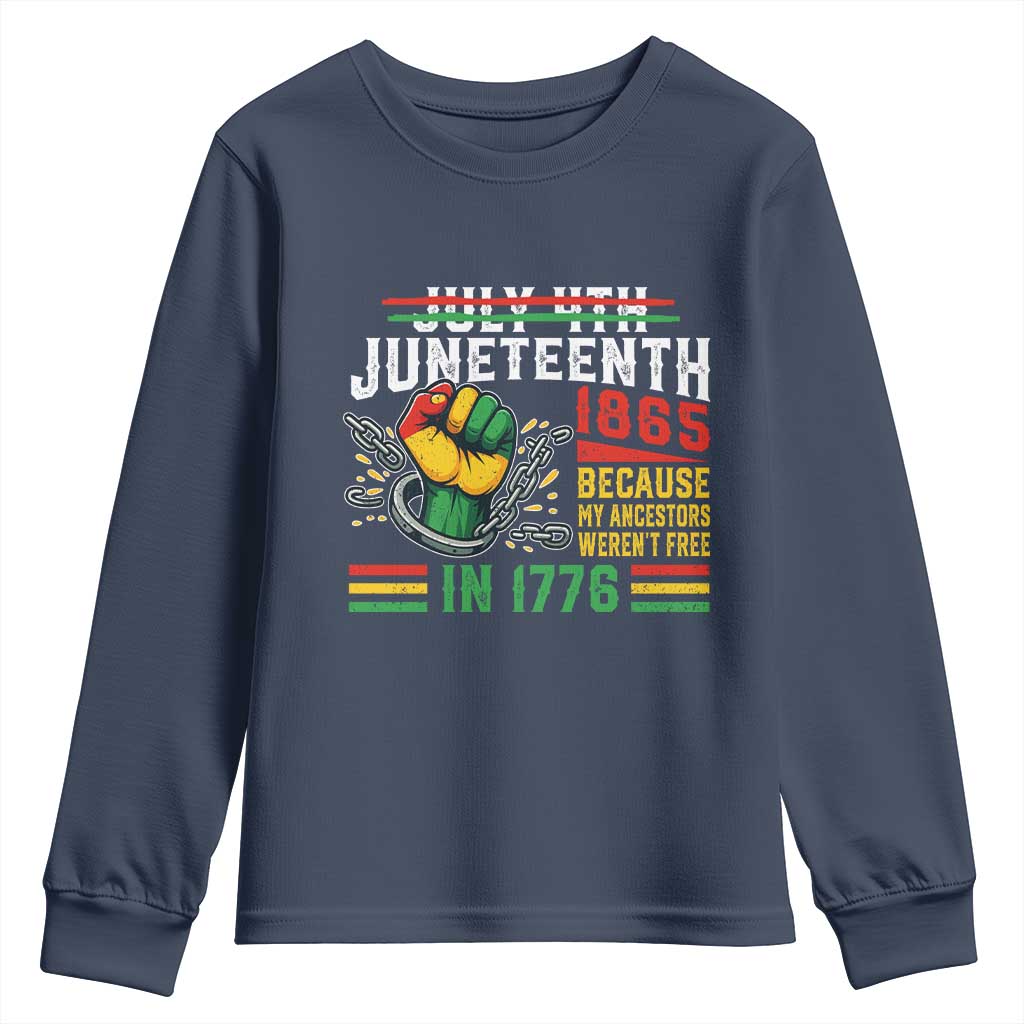 Juneteenth 1865 Because My Ancestors Weren't Free In 1776 Youth Sweatshirt Break The Chains TS11 Navy Print Your Wear