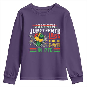Juneteenth 1865 Because My Ancestors Weren't Free In 1776 Youth Sweatshirt Break The Chains TS11 Purple Print Your Wear