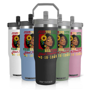 Juneteenth 1865 Black Freedom Celebration Flip Straw Tumbler Afrocentric Pride Melanin Girl TS02 Print Your Wear
