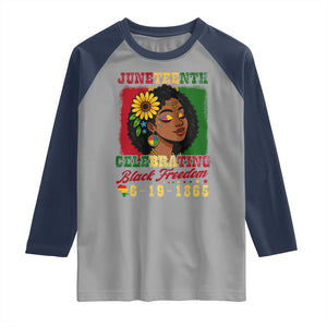 Juneteenth 1865 Black Freedom Celebration Raglan Shirt Afrocentric Pride Melanin Girl TS02 Sport Gray Navy Print Your Wear