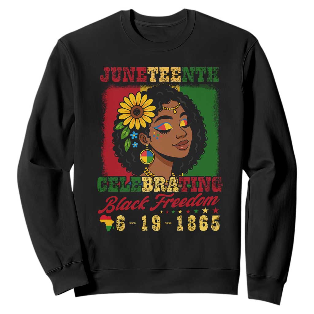 Juneteenth 1865 Black Freedom Celebration Sweatshirt Afrocentric Pride Melanin Girl TS02 Black Print Your Wear