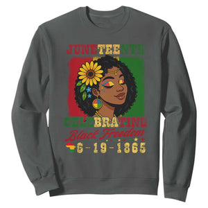 Juneteenth 1865 Black Freedom Celebration Sweatshirt Afrocentric Pride Melanin Girl TS02 Dark Heather Print Your Wear