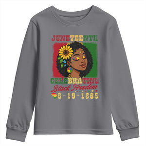 Juneteenth 1865 Black Freedom Celebration Youth Sweatshirt Afrocentric Pride Melanin Girl TS02 Charcoal Print Your Wear