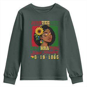 Juneteenth 1865 Black Freedom Celebration Youth Sweatshirt Afrocentric Pride Melanin Girl TS02 Dark Forest Green Print Your Wear