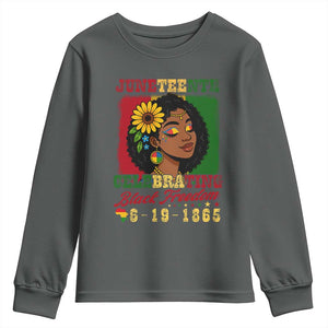 Juneteenth 1865 Black Freedom Celebration Youth Sweatshirt Afrocentric Pride Melanin Girl TS02 Dark Heather Print Your Wear