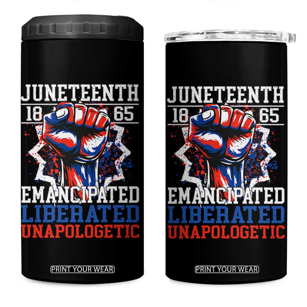 Juneteenth 1865 Emancipated Liberated Unapologetic 4 in 1 Can Cooler Tumbler Hand Fist Juneteenth Flag TS11 One Size: 16 oz Black Print Your Wear